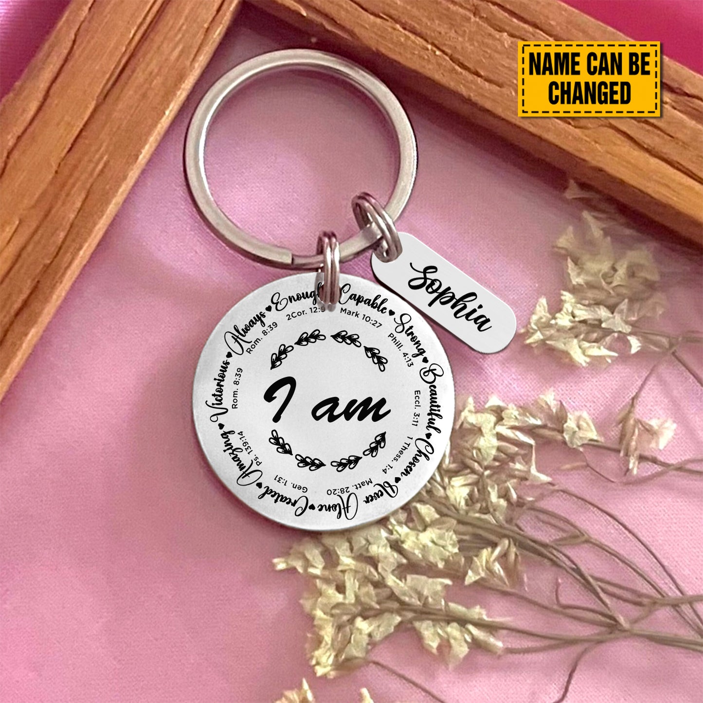 Teesdily | Customized Jesus Bible Verse Keychain, I Am Strong Beautiful Bible Verse Keychain, Jesus Lovers Gifts, Christian Inspiration Gifts