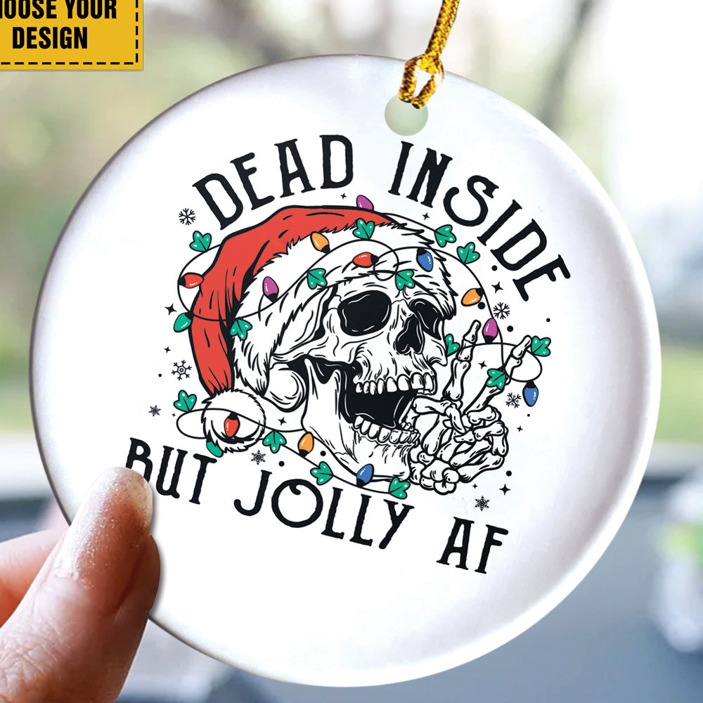 Teesdily | Santa Skeleton Christmas Light Ceramic Ornament, Merry Christmas Everything Is Fine Christmas Ornament, Xmas Gift