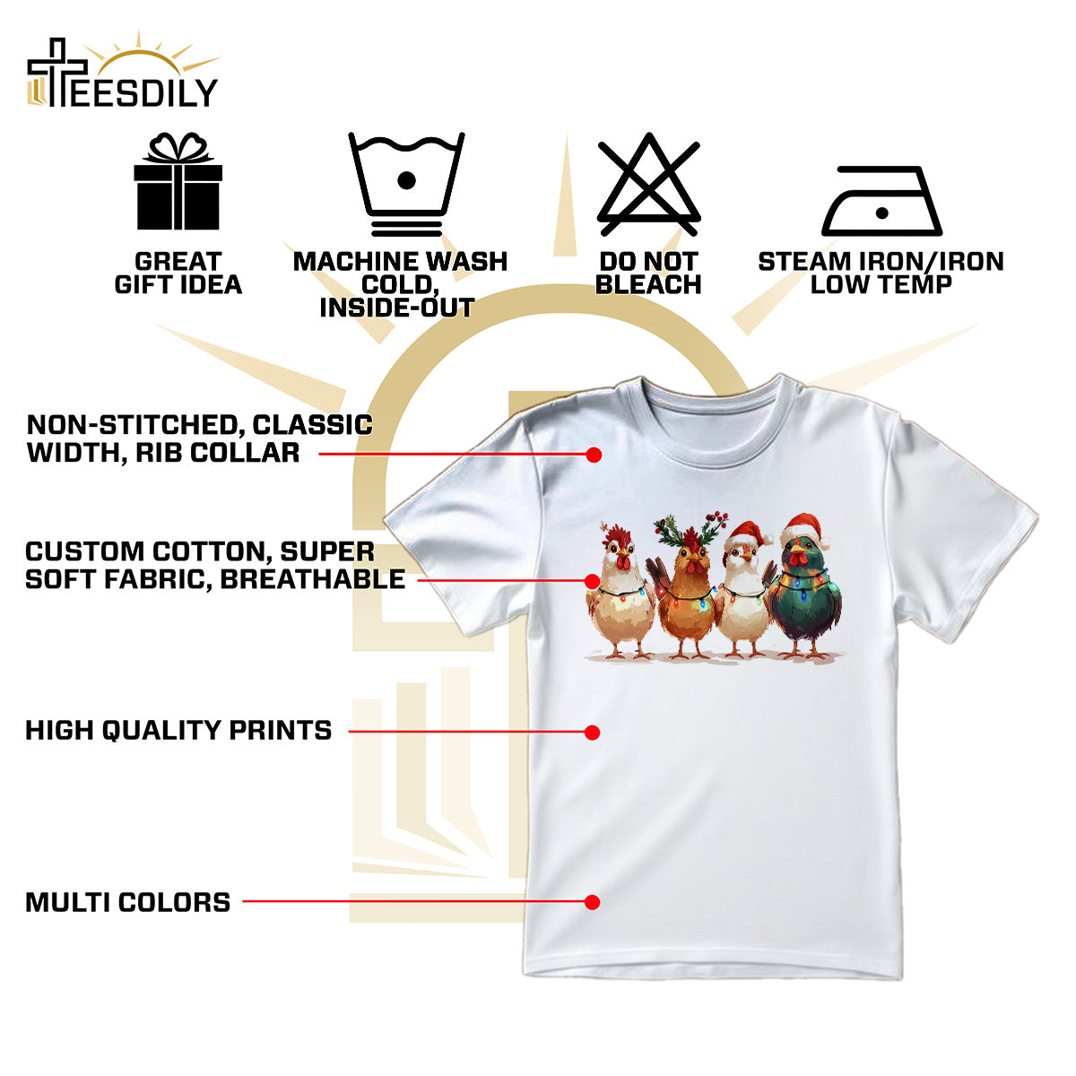 Teesdily | Christmas Chicken Light Shirt, Santa Chicken T-shirt, Farm Animal Sweatshirt, Christmas Farm Hoodie Mug, Chicken Lover Gift