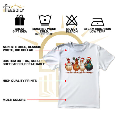 Teesdily | Christmas Chicken Light Shirt, Santa Chicken T-shirt, Farm Animal Sweatshirt, Christmas Farm Hoodie Mug, Chicken Lover Gift