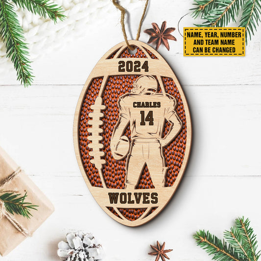 Teesdily | Custom Football Player Merry Christmas Ornament, Football Team Ornament Christmas, Football Ornament Decor Xmas Gift