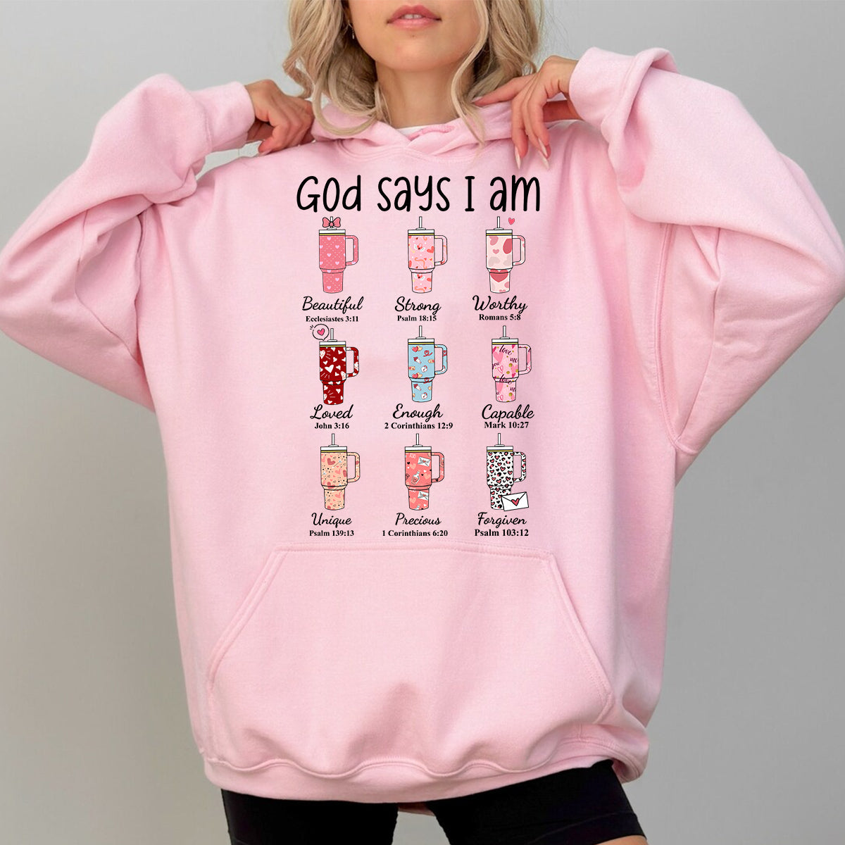 Teesdily | Valentines Day God Says I Am Shirts Short Sleeve Cute Valentine Heart Cup Tumblers Womens Sweatshirt Hoodie Mug Gift For Wife Girlfriend