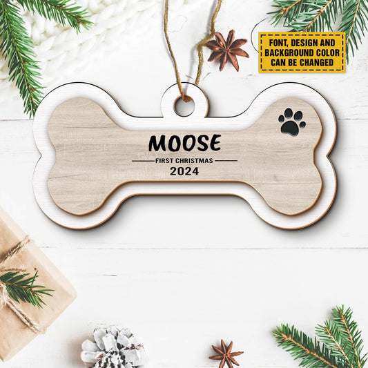 Teesdily | Personalized Pet Ornament Car Hanger, Christmas Dog Bone 2 Layered Wooden Ornament, Christmas Tree Decoration, Gift For Dog Lovers