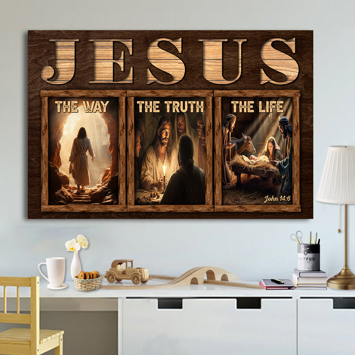 Teesdily | Jesus Christ Poster Canvas, Jesus The Way The Truth The Life Wall Art, Christian Decor, Religious Wall Decor Poster Canvas