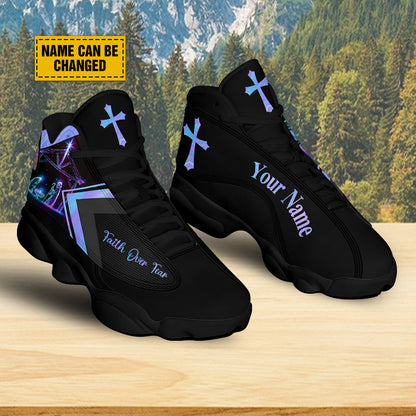 Teesdily | Personalized Jesus Cross Christ Nativity Basketball Shoes, Jesus Nativity Running Shoes, Christian Religious Gift, Shoes With Thick Soles