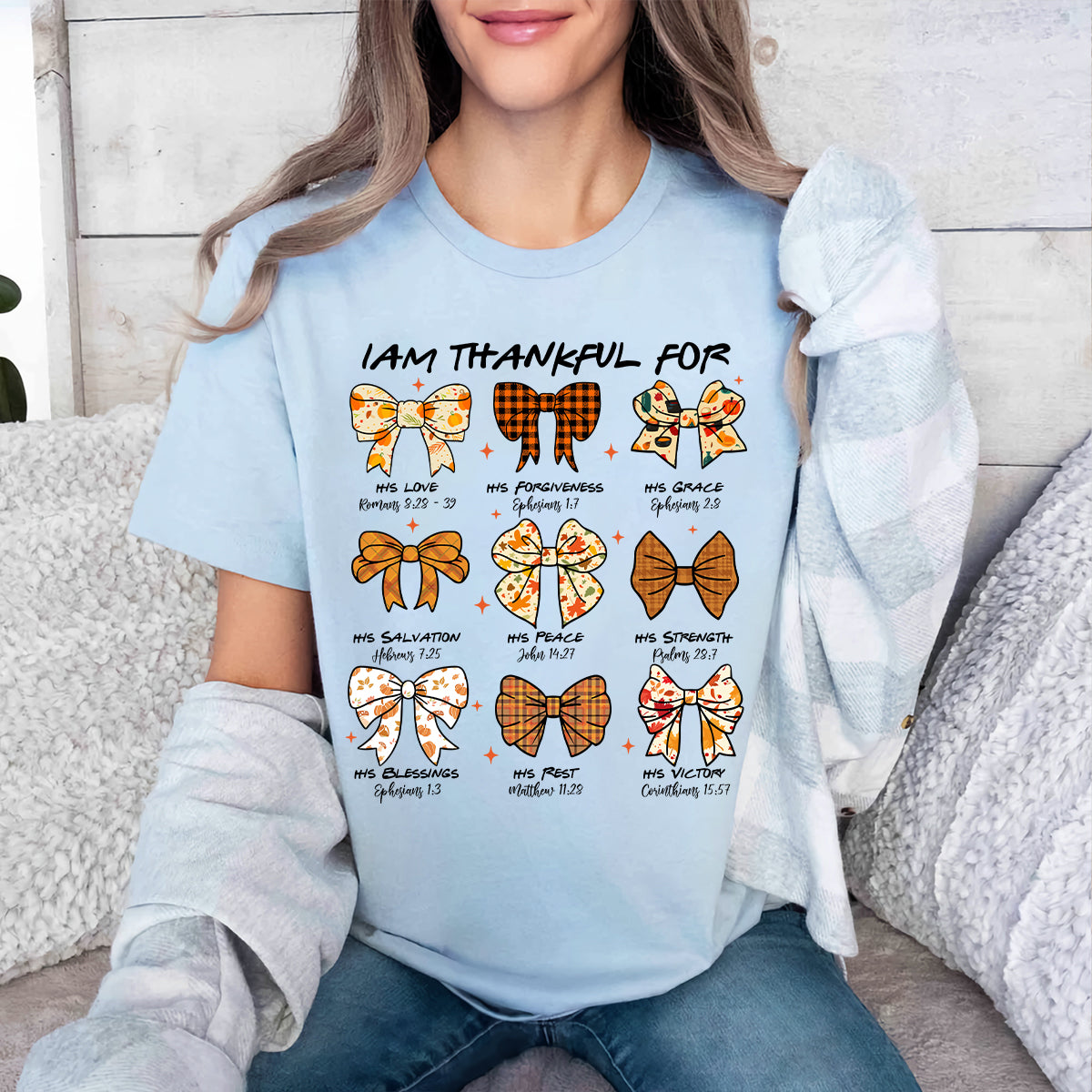 Teesdily | Jesus Thanksgiving Shirt, I Am Thankful For His Love Tee Sweatshirt Hoodie Mug, Christian Thanksgiving Shirt