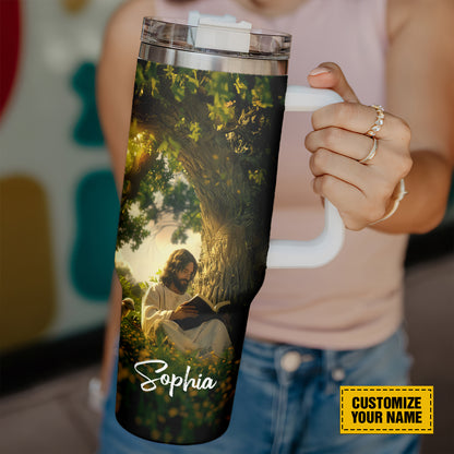 Teesdily | Customized Jesus Christ Insulated Tumbler, Faith Comes From Hearing Travel Tumbler, Jesus Lover Gift, Faith God 40oz Tumbler With Handle