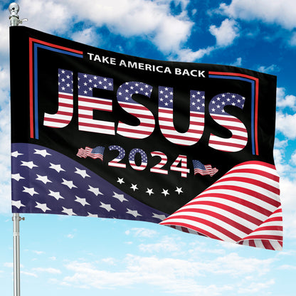 Teesdily | Jesus Take America Back 2024 Garden Flag, Christian American House Flag, Jesus Yard Banner Home Flag Outdoor Decor, Jesus Lover Gifts