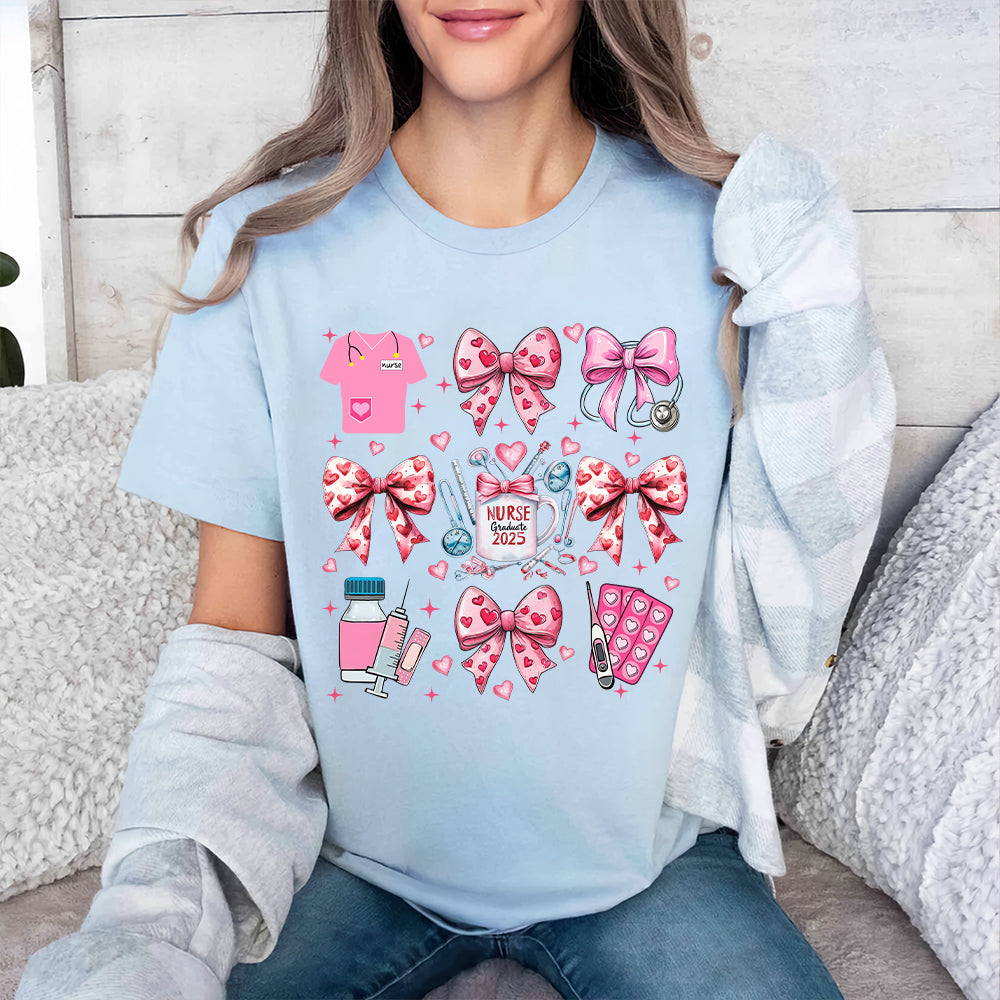 Teesdily | Pink Valentine Nurse Shirt, Valentine Nurse Coquette Bow Sweatshirt, Cupids Favorite Nurse Hoodie Mug, Valentine Gift