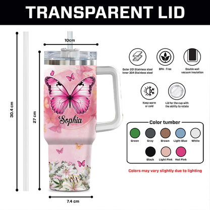 Teesdily | Customized Floral Butterfly Romans 8 28 Tumbler, All Things Work Together Travel Cup, Christian Gift For Girls 40oz Tumbler