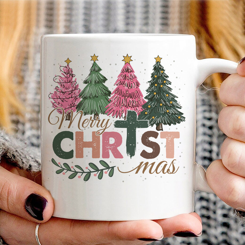 Teesdily | Merry Christmas Shirt, Jesus Christmas T-shirt, Christian Christmas Tree Sweatshirt, Holiday Christmas Hoodie Mug Gift