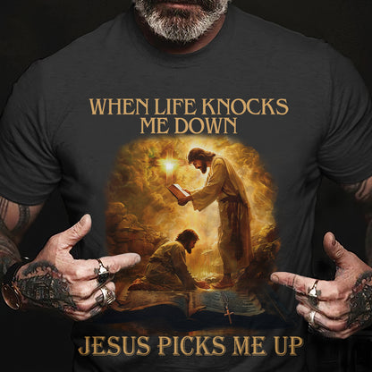 Teesdily | Jesus Saves Life Holy Bible Shirt, When Life Knocks Me Down Jesus Picks Me Up Sweatshirt Hoodie Mug, Jesus Lovers Gifts, Christian Shirt