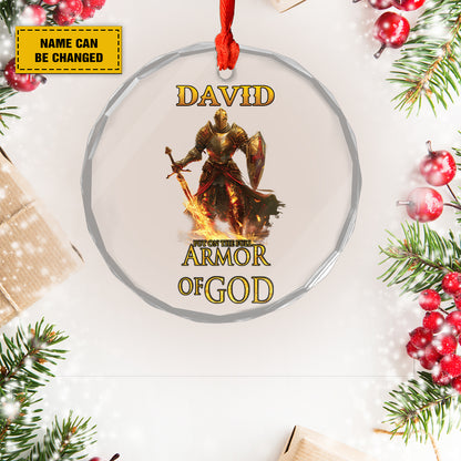 Teesdily | Personalized Put On The Full Armor Of God Glass Ornament, Christ Warrior Knights Templar Ornament Christmas Decor, Faith Religious Gift