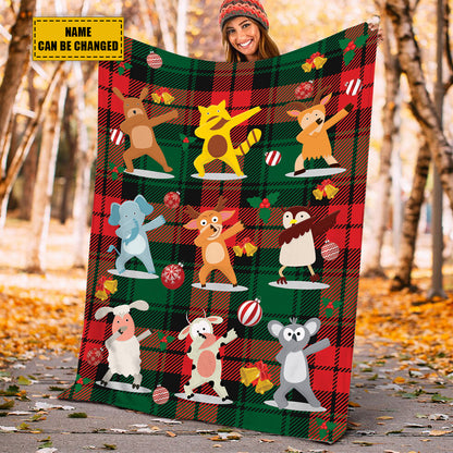 Teesdily | Christmas Cartoon Animals Personalized Blanket For All Season Nursery Xmas Sherpa Blanket Cute Christmas Gift For Kids Customized Fleece