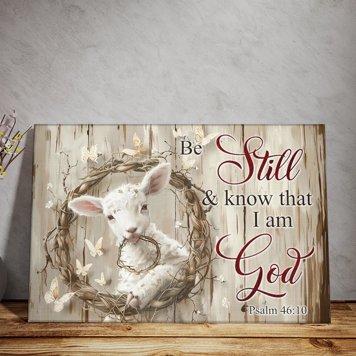 Teesdily | Lamb And Crown Of Thorns Poster, Be Still And Know That I Am God Poster Canvas, Christian Wall Decoration, Lamb Of God Home Decor Gifts