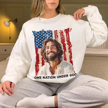 Teesdily | Jesus American Flag Shirt, One Nation Under God Sweatshirt, Christ God Hoodie, Jesus Mug Cup, Happy Independence Day, Gift For Jesus Lover