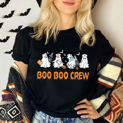 Teesdily | Halloween Nurse T-shirt, Boo Boo Crew Cute Ghost Tee Sweatshirt Hoodie Mug, Halloween Nursing Gift, Spooky Season Gift