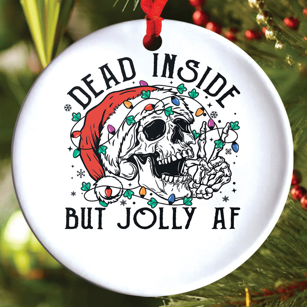 Teesdily | Santa Skeleton Christmas Light Ceramic Ornament, Merry Christmas Everything Is Fine Christmas Ornament, Xmas Gift