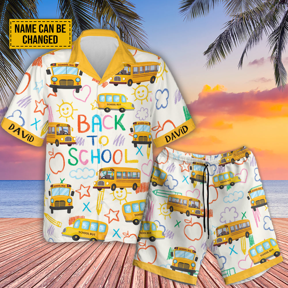 Teesdily | Customized Back To School Hawaiian Shirt, Student Delivery Specialist School Bus Driver Hawaii Set, Aloha Gift For School Bus Drivers