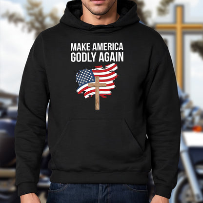 Teesdily | Jesus Cross Patriotism American Shirt, Make America Godly Again Jesus Shirt, Independence Day Unisex Tshirt Hoodie Sweatshirt Mug