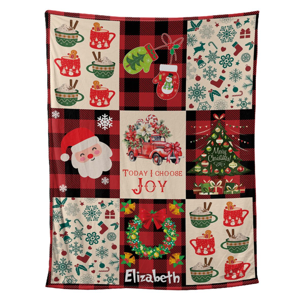 Teesdily | Christmas Pattern Personalized Fleece Blanket Christmas Theme Vintage Sherpa Blanket Today I Choose Joy Xmas Holiday Warm Blanket Gifts