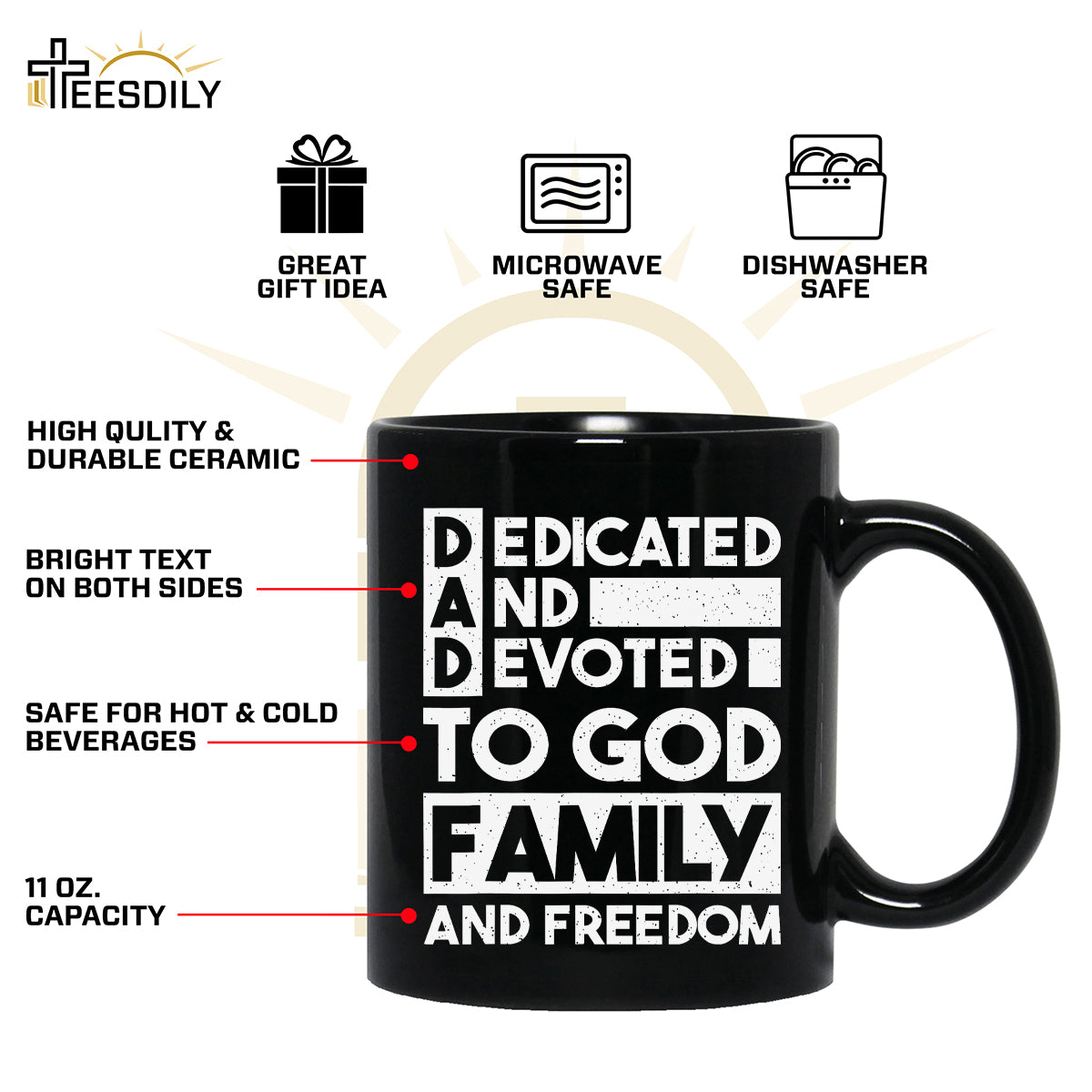 Teesdily | Dedicated And Devoted For God Family And Freedom Jesus Shirt, Dad Shirt, Father's Day Gift, Dad Jesus Shirt Sweatshirt Hoodie Mug