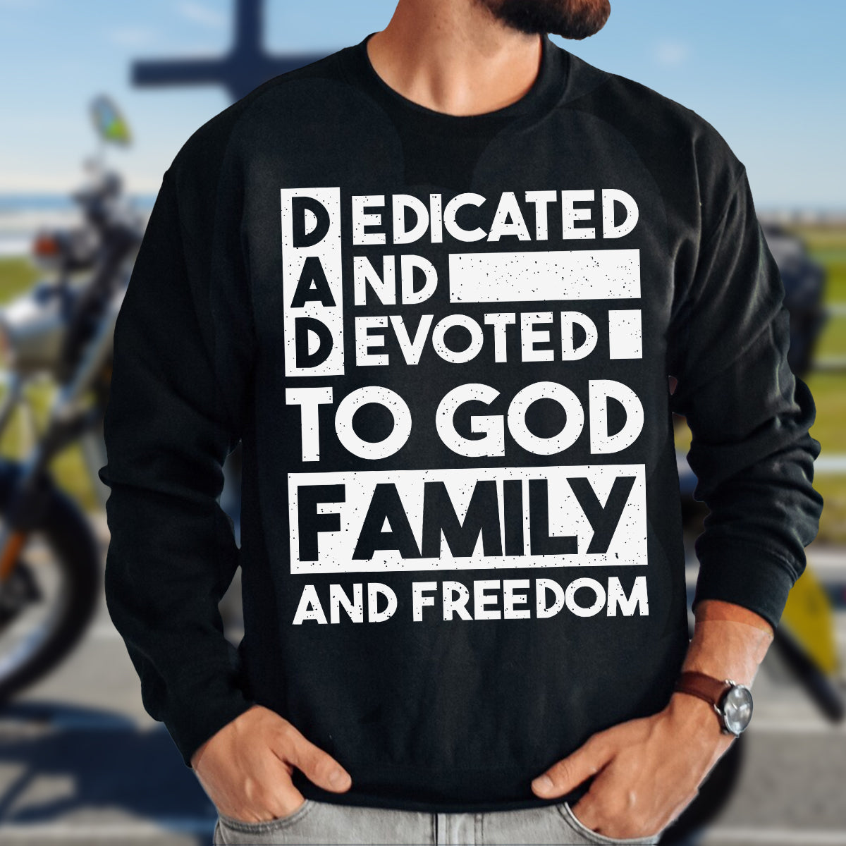 Teesdily | Dedicated And Devoted For God Family And Freedom Jesus Shirt, Dad Shirt, Father's Day Gift, Dad Jesus Shirt Sweatshirt Hoodie Mug