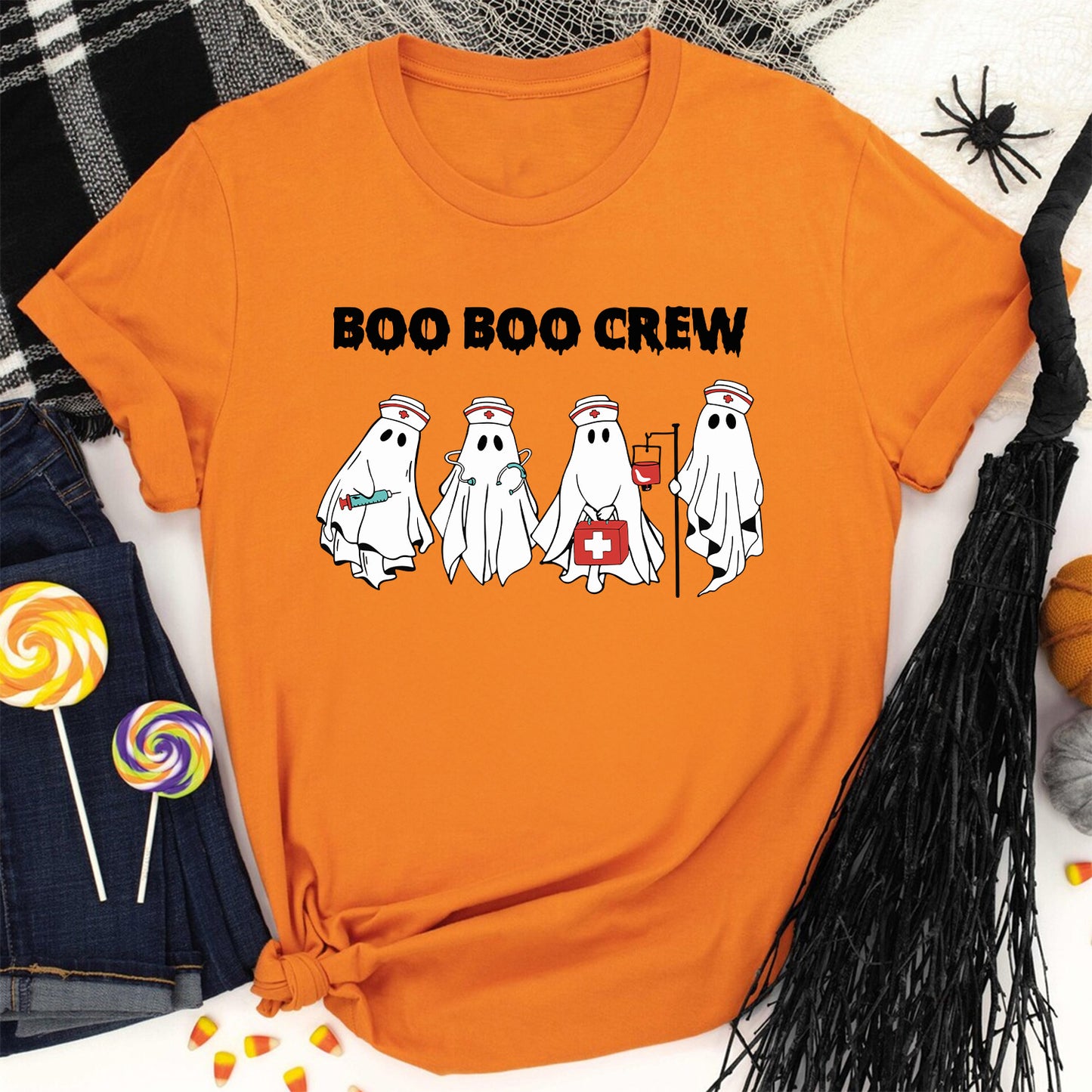 Teesdily | Funny Halloween Nurse T-shirt, Boo Boo Crew Cute Ghost Tee Sweatshirt Hoodie Mug, Halloween Nursing Gift, Cute Nurse Spooky Season Gifts