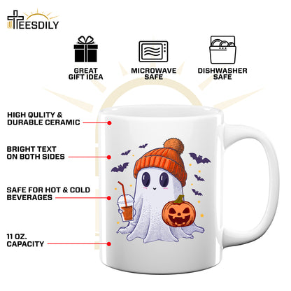 Teesdily | Cute Ghost Halloween Shirt, Happy Halloween Tee Sweatshirt Hoodie, Spooky Vibes Mug, Halloween Gifts Idea