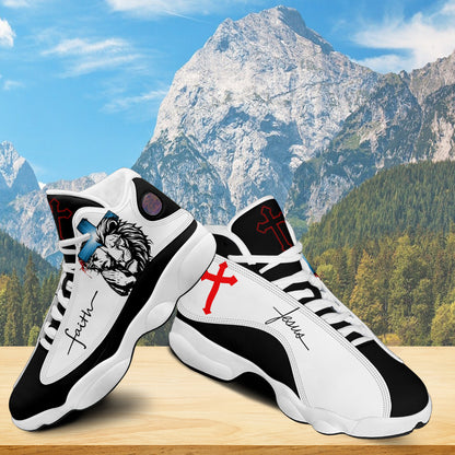 Teesdily | Jesus Lion Of Judah Art Cross Basketball Shoes, Jesus Faith Running Shoes, Christian Unisex Basketball Shoes, Faith Believers