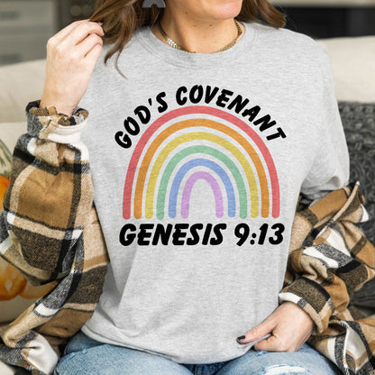 Teesdily | Jesus Rainbow Shirt, God's Covenant Genesis 9:13 Tee Sweatshirt Hoodie Mug, Jesus Lovers Gifts, Christian Rainbow Shirt, Bible Verse Tee