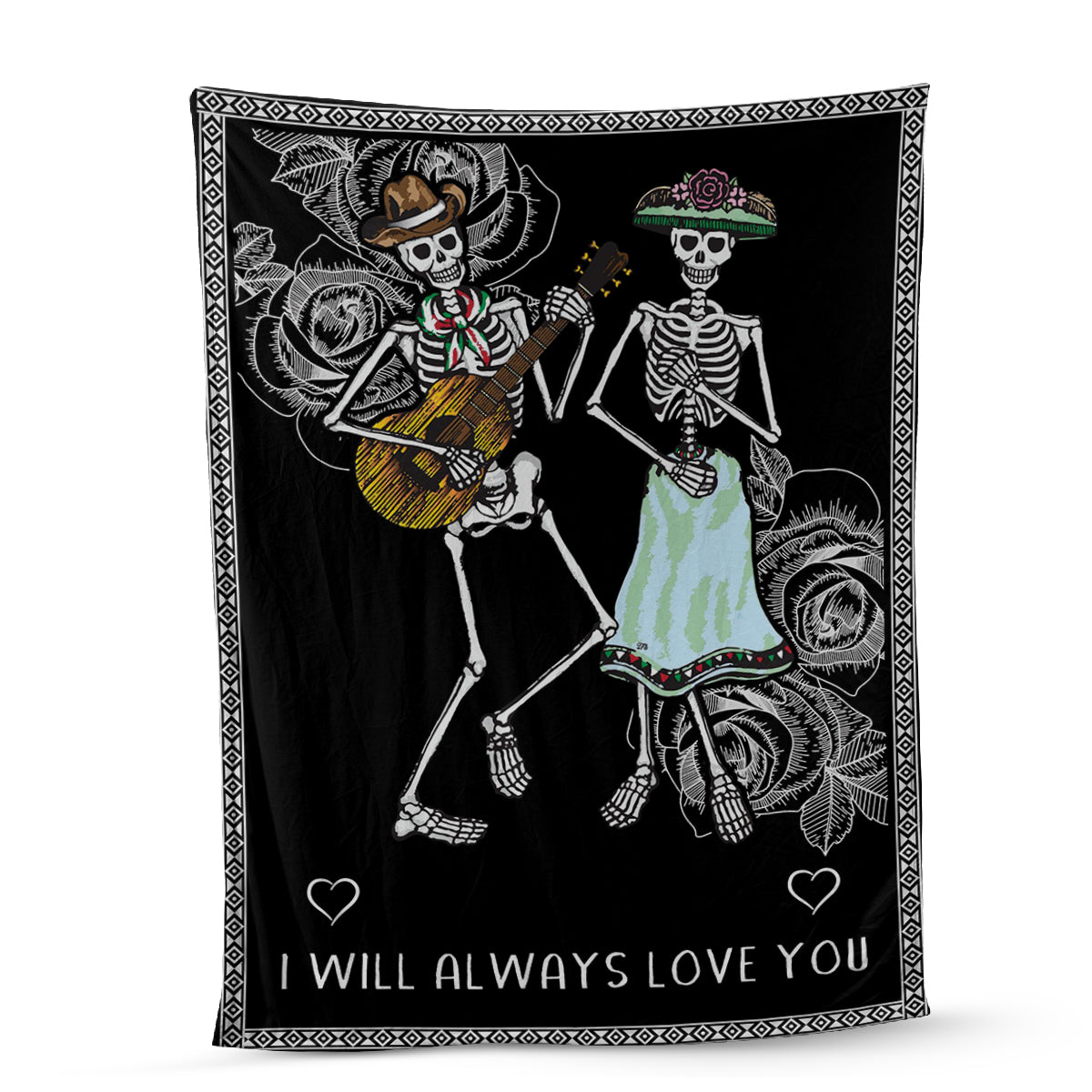 Teesdily | Day Of The Dead Skeleton Couple Personalized Fleece Blanket I Will Always Love You Throw Blanket Couple Halloween Bedroom Decor