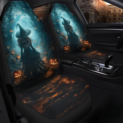 Teesdily | Halloween Witch Front Seat Cover, Witch Pumpkin Protector Seats, Witchy Halloween Car Seat Cover, Halloween Decor, Car Accessories