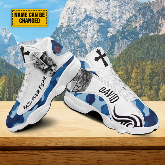 Teesdily | Customized Jesus Lion Of Judah Basketball Shoes, Faith Over Fear Running Shoes, Christian Unisex Shoes With Thick Sole