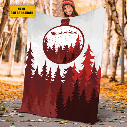 Teesdily | Christmas Tree Forest Personalized Fleece Blanket, Customized Winter Christmas Blanket, Santa Sofa Bed Throw, Christmas Home Decoration