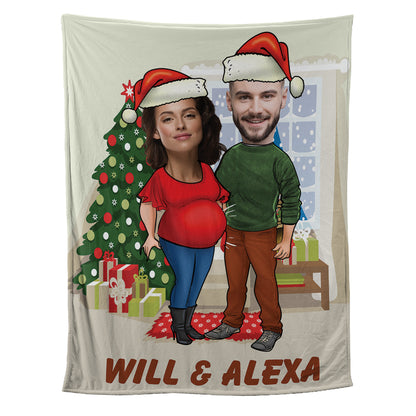 Teesdily | Couple Christmas Custom Blanket With Picture, Christmas Theme Warm Blanket, Customize Blankets With Photos, Funny Christmas Gifts