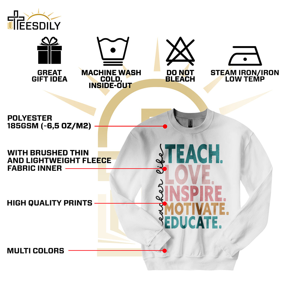 Teesdily | Teacher Unisex T-shirt, Teacher Life Teach Love Educate Tee Sweatshirt Hoodie Mug, Teaching Gifts, Back To School Shirt