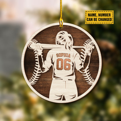 Teesdily | Customized Baseball Ornaments, Team Baseball Player Ornament Christmas, Sport 2 Layered Wood Ornament, Christmas Gift