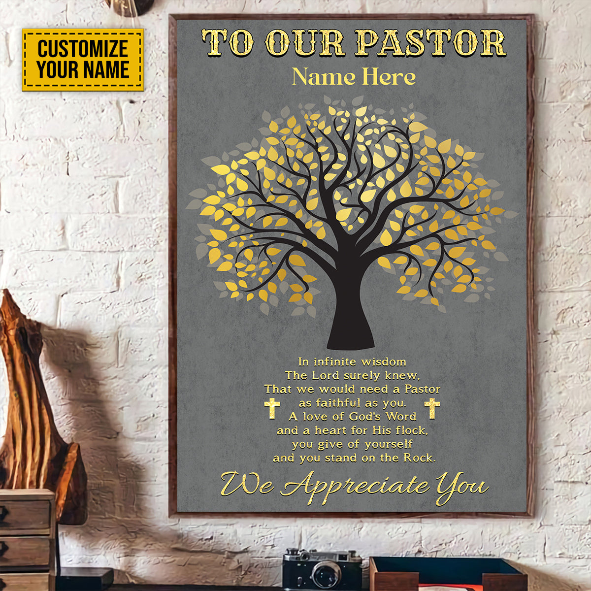 Teesdily | To Our Pastor Personalized Poster Canvas, Tree Religious Print, Pastor Appreciation Gifts, Pastor Home Wall Decor Poster Canvas