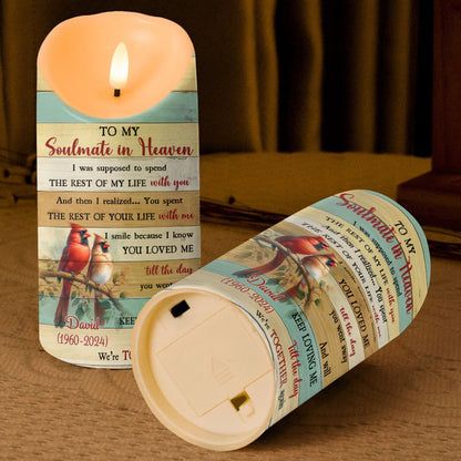 Teesdily | Customized Memorial Family Led Candle, To My Soulmate In Heaven Flameless Candle, Memorial Gift, Keepsake Gift