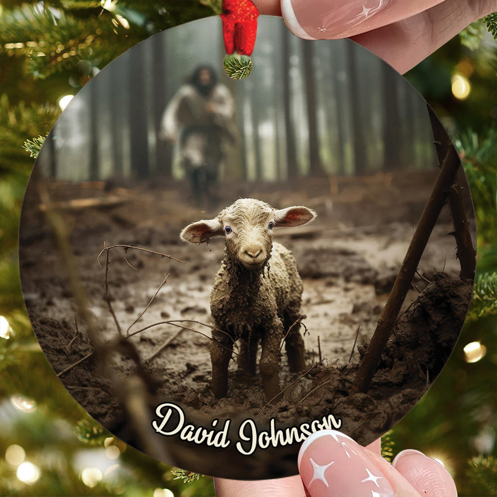 Teesdily | Customized Jesus Lamb Of God Christmas Ornament, Jesus Runs Towards Lost Lamb Christian Ornament, Jesus Lover Gift