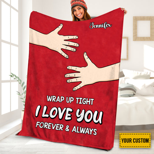 Teesdily | Personalized Hand Hugging Fleece Blanket, Wrap Up Tight I Love You Throw Blanket, Personalized Custom Warm Sofa Blanket, Gift For Lovers