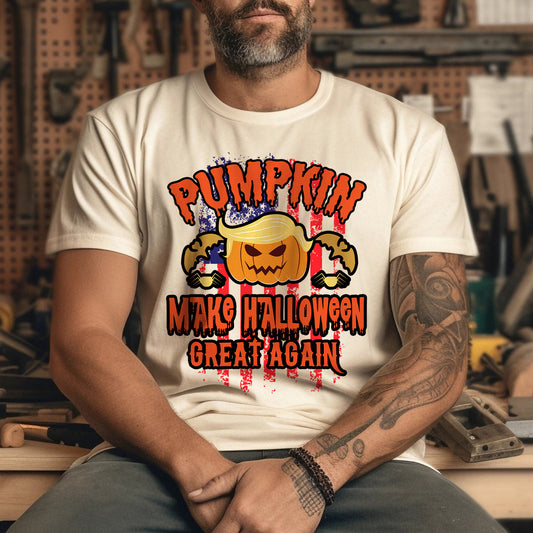 Teesdily | Halloween American Flag Pumpkin Shirt, Pumpkin Make Halloween Great Again T-shirt, Pumpkin Halloween Sweatshirt Hoodie Mug, Holiday Gifts