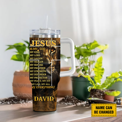 Teesdily | Customized Jesus Lion Of Judah Tumbler, Jesus Is My God My King Stainless Tumbler, Jesus Believer Gifts, Christian Gifts 40oz Tumbler