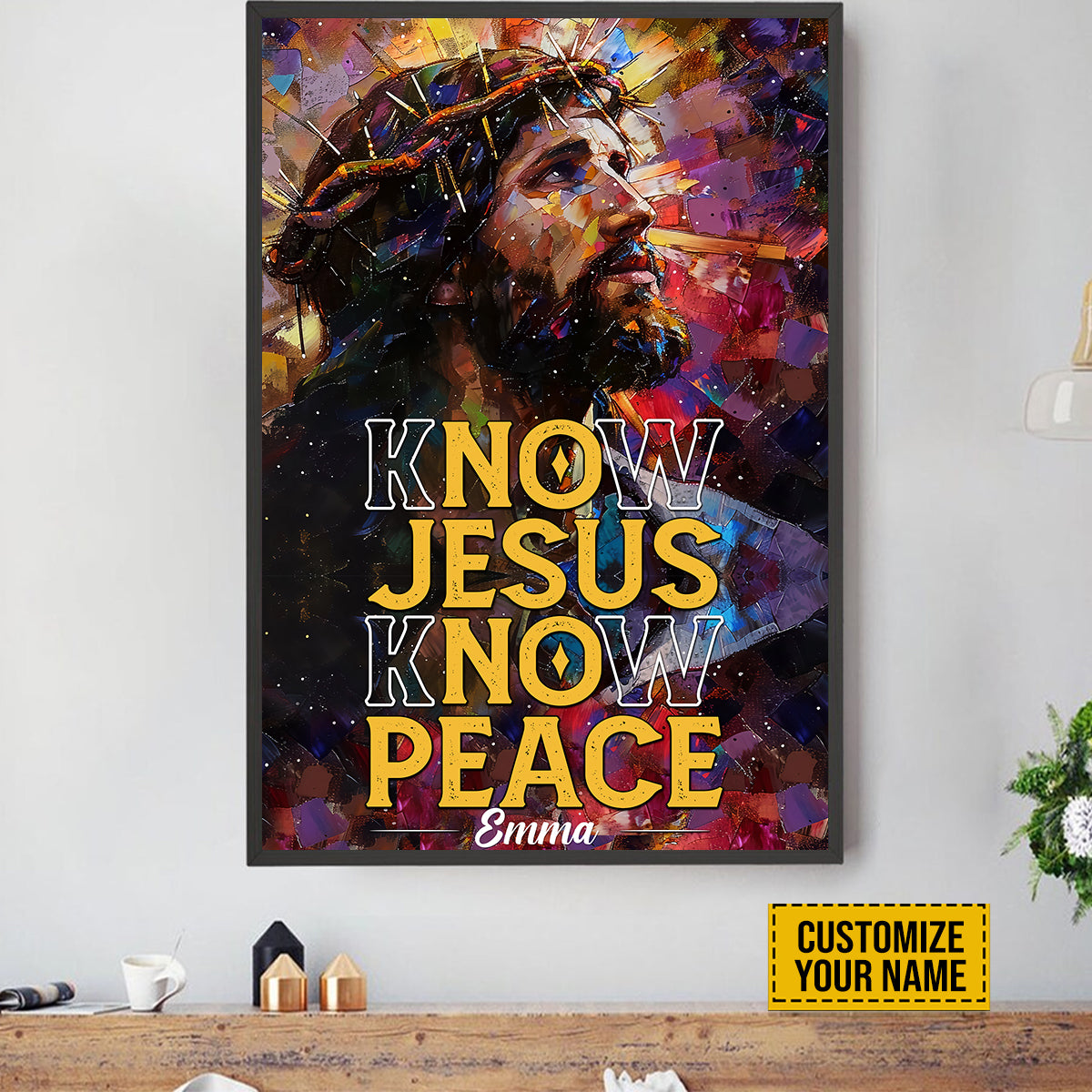 Teesdily | Personalized Jesus Art Poster, No Jesus No Peace God Faith Poster Canvas, God Jesus Watercolor Art Posters, Religious Home Decor