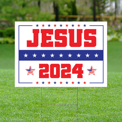 Teesdily | Jesus Yard Sign, Jesus Christ 2024 Outdoor Sign, Independence American Flag Lawn Sign, Patriotic Decor Garden Sign, Religious Gift