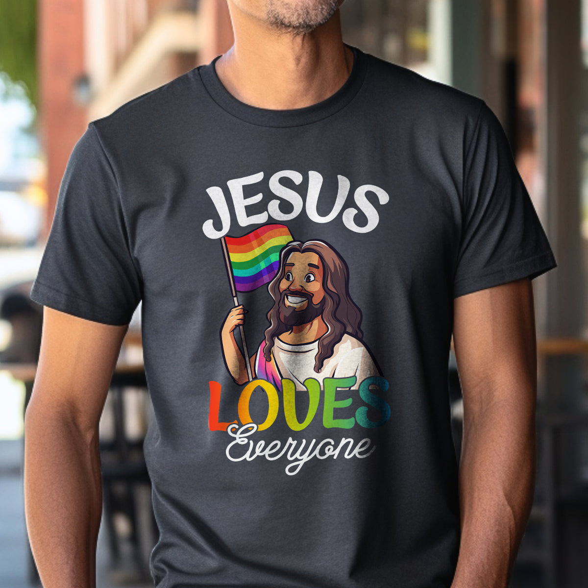 Teesdily | Jesus Loves Everyone Shirt, LGBT Jesus T-shirt, Rainbow Pride Sweatshirt, Gay Pride Month Hoodie, Funny Pride Mug, Jesus Lovers Gift