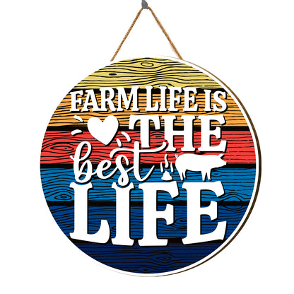 Teesdily | Thanksgiving Round Wood Sign, Farm Life Is The Best Life Retro Home Sign, Pig Farm Sign, Rustic Farmhouse Pig Sign, Farmhouse Decor