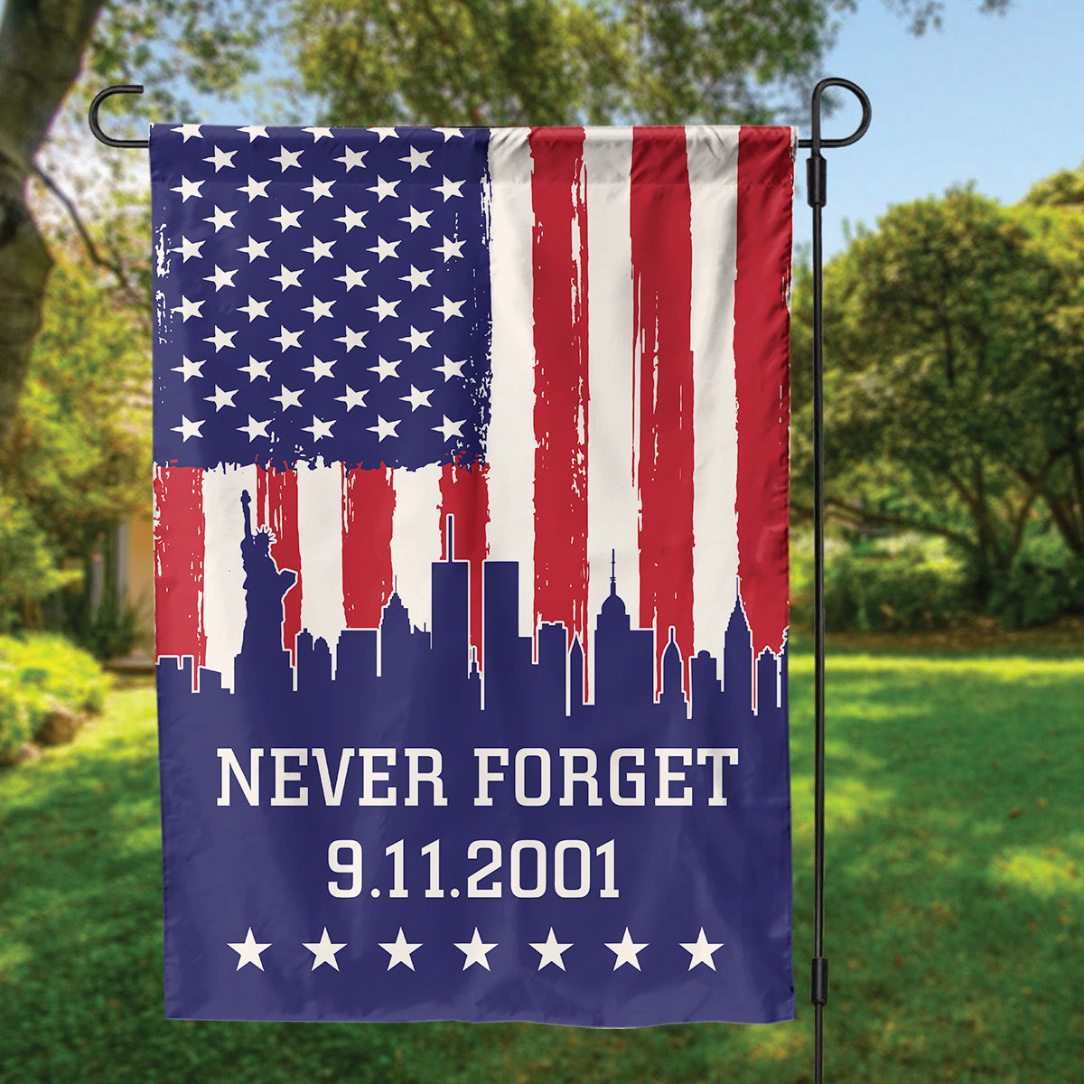 Teesdily | 11 September Day American Flag Yard Decor, 911 Never Forget House Flag, Indoor Decoration House Banner, Memorial Day Patriot Gifts