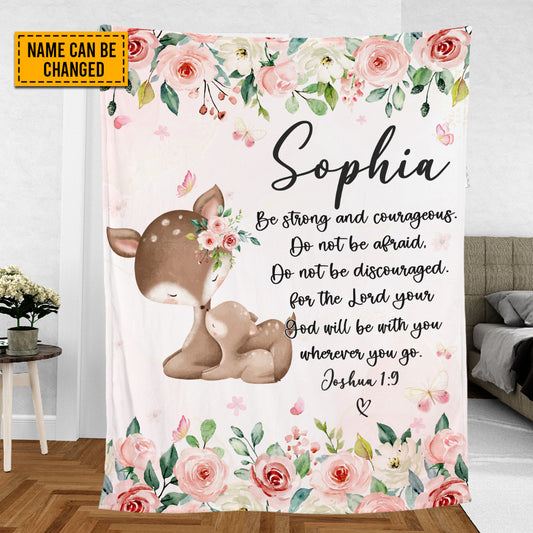 Teesdily | Deer Mom And Kid Personalized Fleece Blanket, God Verse Baby Blanket Gift, Baby Toddler Blanket, Floral Nursery Decor, Baby Shower Gifts